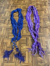 2 Different Long Scarf w/ Tassels Purple and Blue Metallic Rayon Made In... - £14.02 GBP
