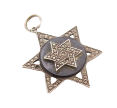 925 Sterling Silver Vintage Pendant Carved Marcasite Inlay Star Of David... - £30.24 GBP