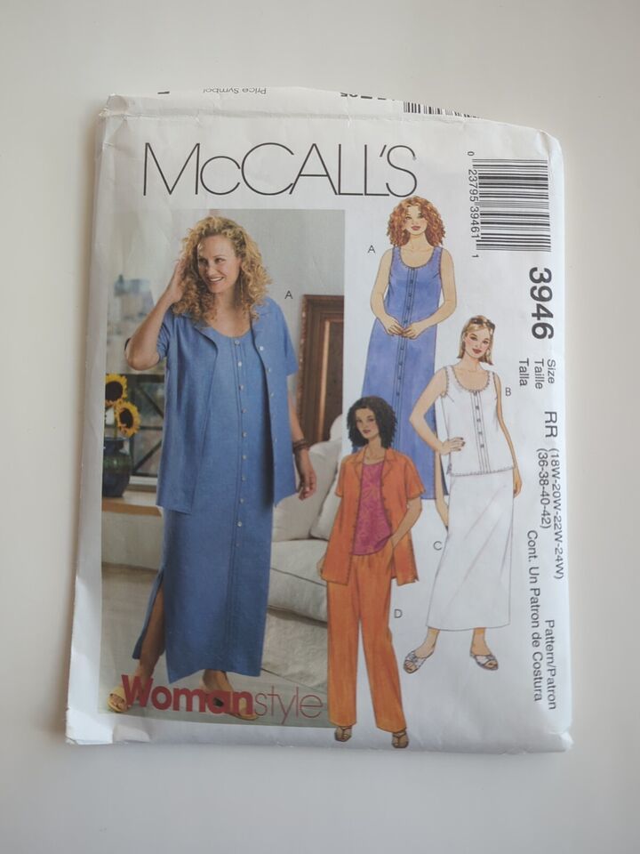 McCalls 3946 Maxi Dress Shirt Top Pants Wardrobe Plus Size 18W 20W 22W 24W Uncut - $9.49