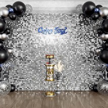 Silver Shimmer Wall Backdrop 48PCS, Black Back Not See-Through Design, S... - $118.75