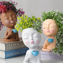 Face Head Planters Pots: Face Flower Pot Coffee Drinking Succulent Planters - £29.88 GBP