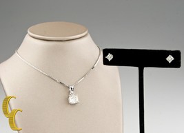 2.31 Ctw Diamante Taglio Princess 14k Oro Bianco Orecchino &amp; Ciondolo Jewelry - £5,538.38 GBP