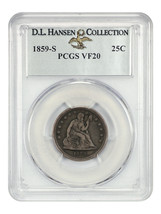 1859-S 25C PCGS VF20 ex: D.L. Hansen - £1,102.72 GBP