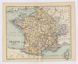 1912 Antique Map Of France / Verso Map Of Paris And Vicinity - £15.00 GBP