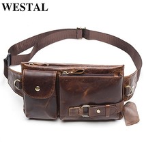 WESTAL men&#39;s genuine leather waist bags travel fanny pack leather belt waist bag - £44.54 GBP