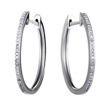 14K White Gold Channel Set Diamond Hoop Huggies Earrings .10 Carat Diamonds - £290.15 GBP