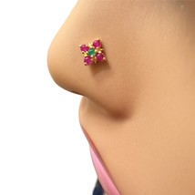 22ct Yellow Gold 4 Stone Ruby &amp;Emerald Nose Stud/Nose Pin/Nose Piercings... - $120.68