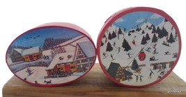 Vintage Set of 2 Bentwood Christmas Boxes 2 Different Designs 3 x 2&quot;  B - $14.26