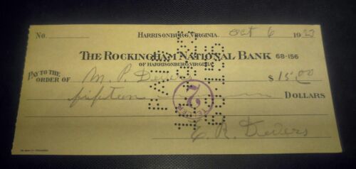 Primary image for Antique 1923 Rockingham National Bank Used Check Harrisonburg Virginia