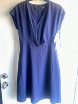 Tahari ASL Navy Twist Front V Neck Fit &amp; Flare Dress 6. Dark Blue. NWT. ... - $69.29
