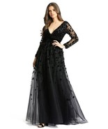 Mac Duggal 67502D Floral Appliques V-Neck Dress Sz 14 Black $798 - €338,50 EUR