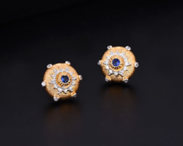 Cute Round Cut Created Sapphire Sun Shape 18k Yellow Gold Plated Stud Earrings - £66.88 GBP
