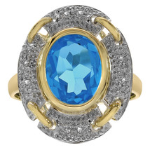 3.00 Carat Blue Topaz and 0.08 Carat Diamond Accent Ring 14K Yellow Gold - £284.98 GBP
