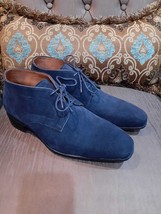 Handmade Men&#39;s Blue Chukka Suede Leather Shoes Lace Up Square Toe Ankle ... - £102.86 GBP+
