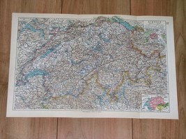 1924 Original Antique Map Of Switzerland Alps / City Of Bern Berne Inset Map - £16.22 GBP