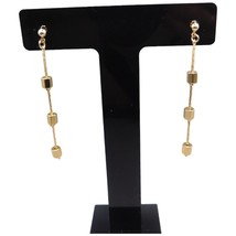 Pierced Women Earrings Slim Chain Links Modern Style Dangle Gold Tone Fashion - £7.75 GBP