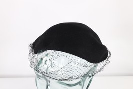 Vintage 50s Womens Felt Wool Fishnet Lace Cocktail Perch Hat Cap Black - $34.60