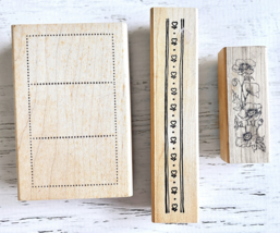 Wood Mounted Stamps, gently used, 3 pc, Unbranded Flowers &amp; Heart Flower... - $20.31 CAD