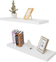 Floating Wall Shelf Set Of 2, Wood Wall Decor Storage Shelf, Wall Mount, Office - £58.34 GBP