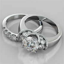14k White Gold Engagement Ring Set 2.36Ct Round  Cut White Moissanite Size 7.5 - £215.88 GBP
