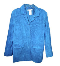 Jessica Holbrook Turquoise Blue Genuine Suede Leather Jacket Blazer Sz L... - $21.66