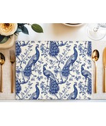 Blue Peacock Toile Placemat, Blue &amp; White Farmhouse Kitchen Decor, Frenc... - $366.85 MXN