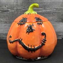 Halloween Pumpkin Stitched Canister Cookie Treat Candy Jar by Blue Sky Clayworks - £45.54 GBP