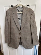Vintage Lands’ End Sport Coat Blazer Men&#39;s Brown Houndstooth Green Burga... - $39.27