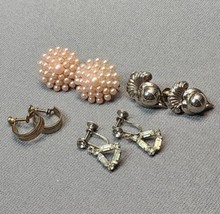 Vintage Screw Back Earrings (Lot of 4 Pairs) Gold &amp; Silver-tone Estate Jewelry - £17.85 GBP