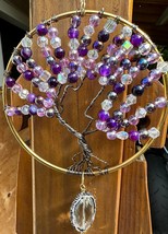Tree of life 5 inch Amathyst , glass beaded , gold, crystal Suncatcher . Polishe - £17.39 GBP