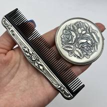 Vintage Travel Set Solid Silver 875 Mirror Hair Plastic Comb Vanity Signed 40gr - £276.34 GBP