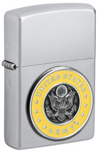 Zippo Lighter - US Army Emblem Attached On Satin Chrome Finish  - 856090 - £38.97 GBP