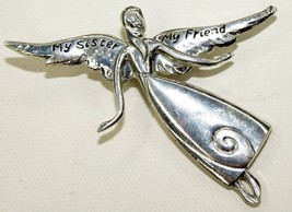 My Sister My Friend Angel In Flight Fashion Brooch Pin Necklace Silver T... - $9.49