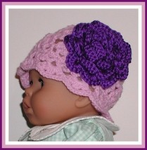 Lavender Lace Baby Hat Girls Lacy Purple Flower Babies Girls 6-12 Months - £10.28 GBP