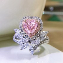 Heart Pink Diamond Ring 100% Real 925 sterling silver Party Wedding band Rings f - £69.34 GBP