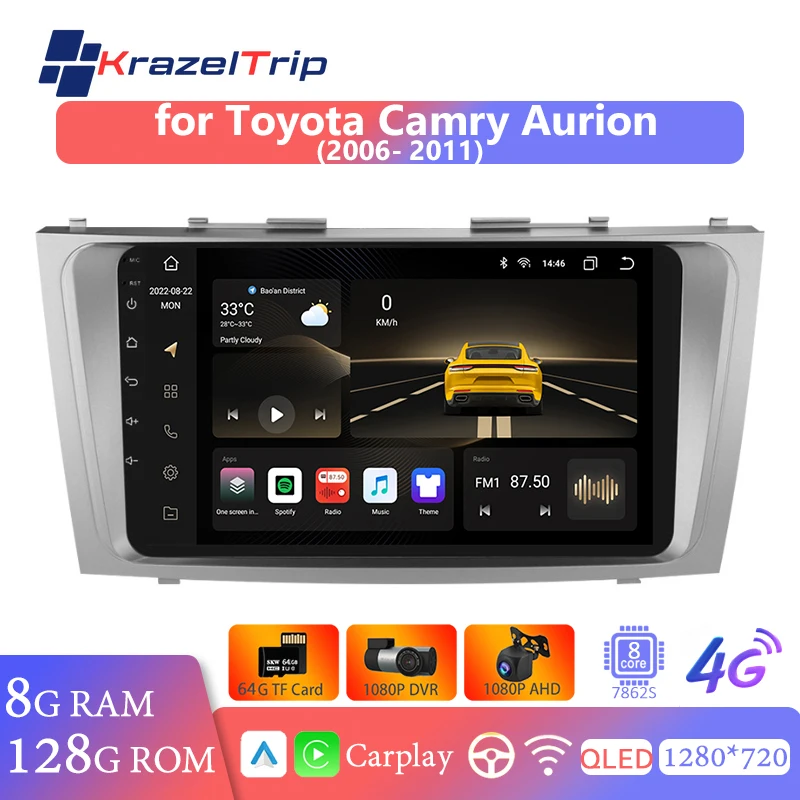 9 Inch Andriod 12 Stereo for Toyota Camry Aurion 2007 2008 2009 2010 2011 Car - £91.61 GBP+