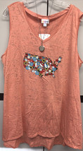 NWT LuLaRoe 2XL Peach Floral USA Map Burnout KRISTINA Tank Top - £27.60 GBP