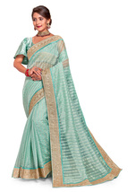 Designer Sky Blue Coding Sequence Embroidery Work Sari Tissue Party Wear Saree - £59.72 GBP