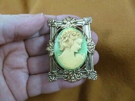 (cm5-31) LADY looking down flower hair brown + white Cameo Pin Pendant brooch - £27.64 GBP