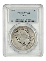 1921 $1 PCGS VG08 (High Relief) - $213.89