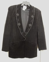 Pia Rucci Women&#39;s Jacket Coat Blazer Suede Leather Western Embroidered Black 12 - £62.37 GBP