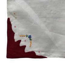 Handkerchief White Maroon Hankie Floral Flowers Embroidered 10.5x10.5” - £8.80 GBP