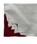 Handkerchief White Maroon Hankie Floral Flowers Embroidered 10.5x10.5” - £8.36 GBP