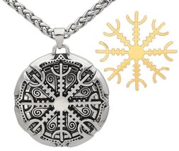 Viking Helm of Awe Necklace Removable Gold Silver Center Stainless Norse Pendant - £26.63 GBP