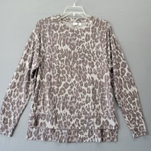 BP Women Shirt Size S Gray Stretch Preppy Leopard Classic Long Sleeve Round Neck - £10.07 GBP