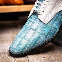 Pissa Genuine Caiman Lizard Patchwork Derby Shoes Aqua/White image 7