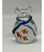 Murano Style Hand Blown Art Glass  Gold 3 Fish In A Bag  3.5" Paperweight - $17.41