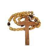 Vintage Large 6&quot; wood Cross ROSARY Wooden Beads 50” Long Wall Door Macra... - $45.78