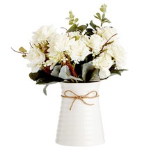 Artificial Flowers With Ceramic Vase, White Roses (4 Pieces) - £24.82 GBP