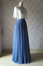DUSTY BLUE Full Tulle Skirt Wedding Bridesmaid Plus Size Long Tulle Skirt image 2